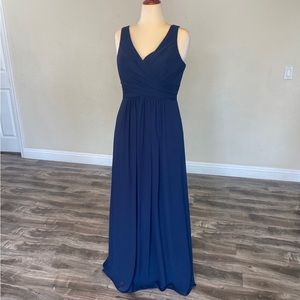 Navy blue gown with thick straps full length and natural waist